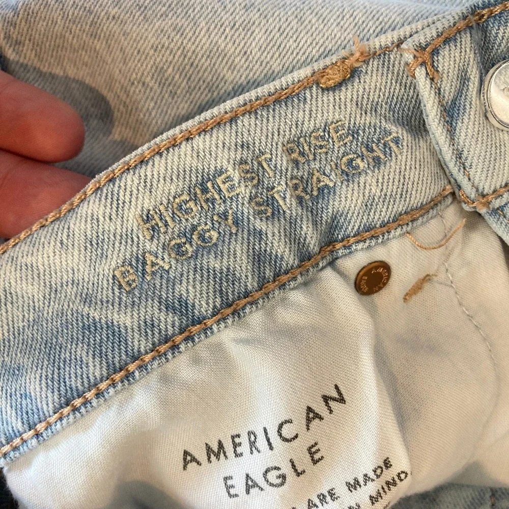 American Eagle Jeans Women 10 (29x31) Highest Rise Baggy Straight Light Wash